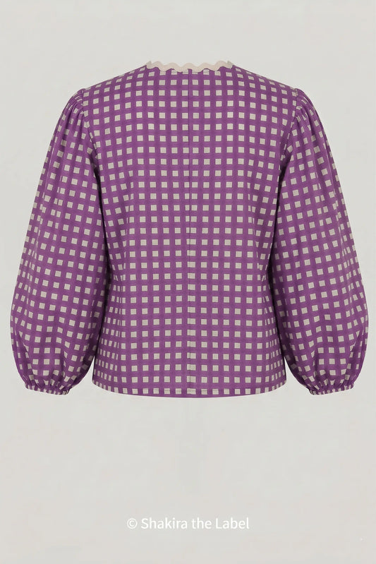 Purple Checks Bow Tie Top