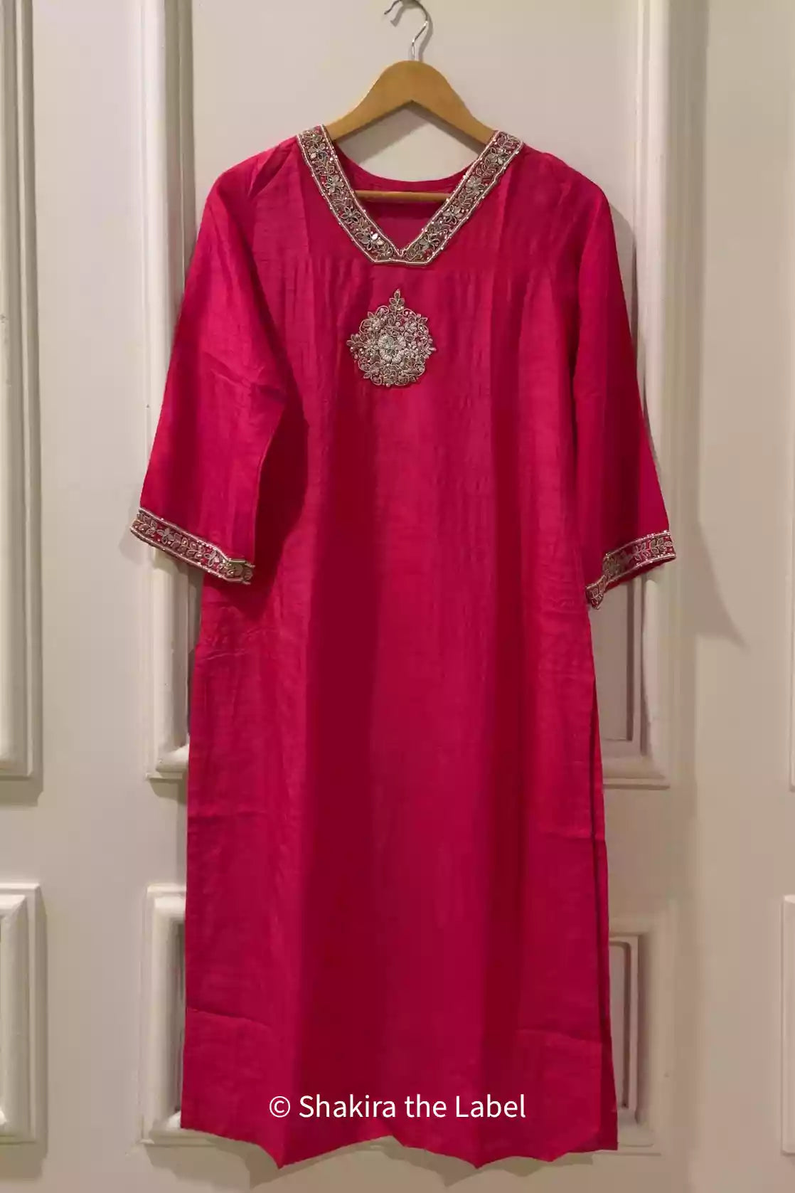 Rani Pink Dola Silk Hand Work Kurti
