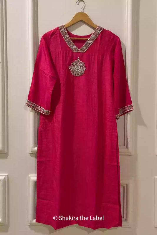 Rani Pink Dola Silk Hand Work Kurti