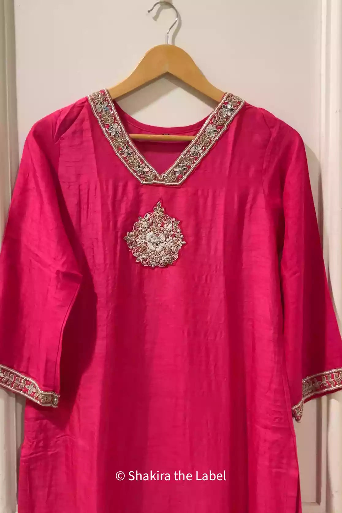 Rani Pink Dola Silk Hand Work Kurti