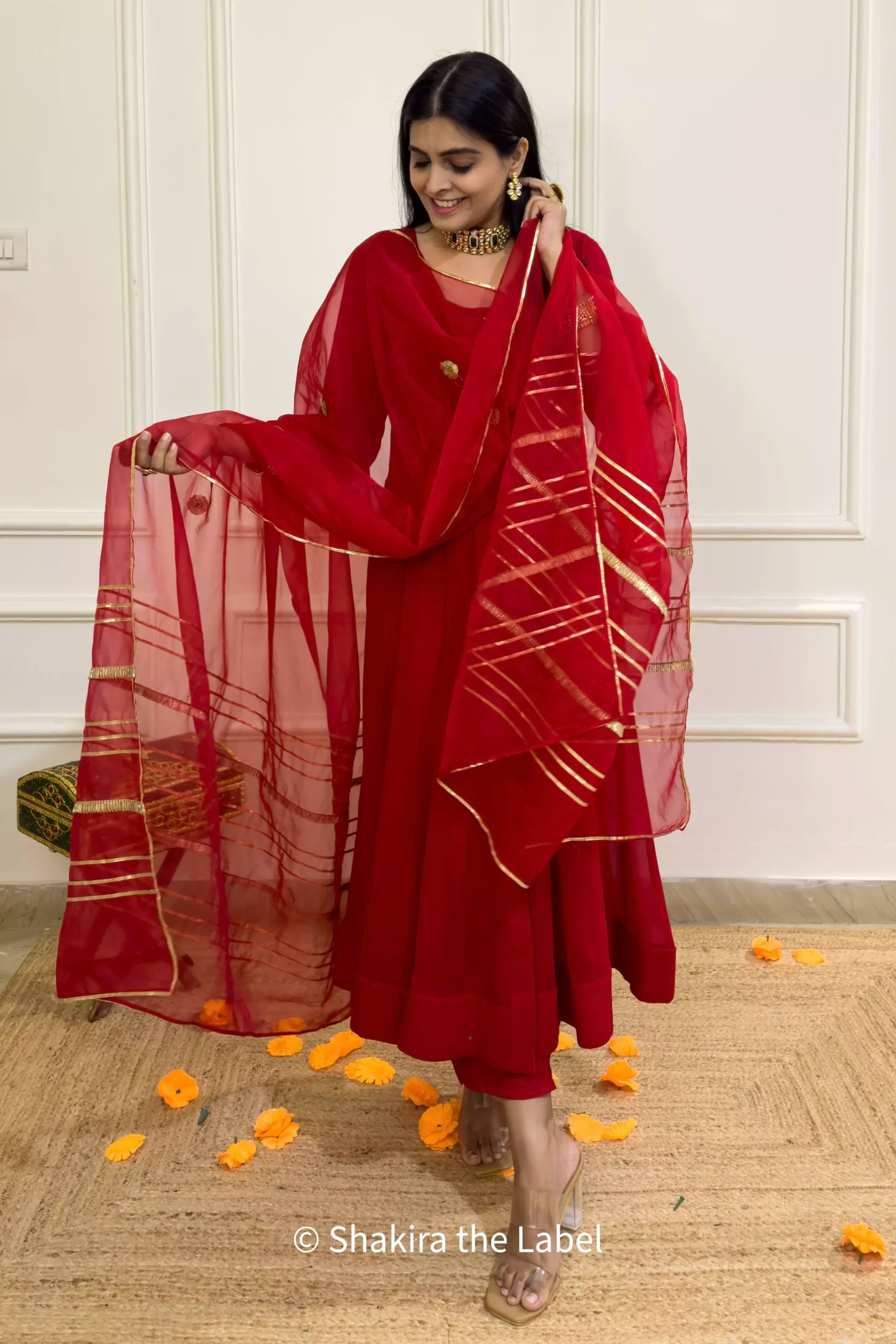 Red Georgette Gotta Anarkali