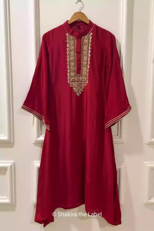 Red Zari Gotta Handwork Kurti
