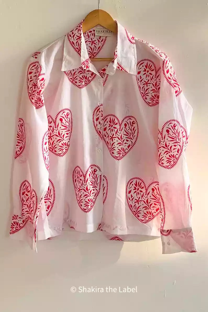 Red Heart Shirt, Printed Shirt, cotton Shirt, Heart Print Shirt
