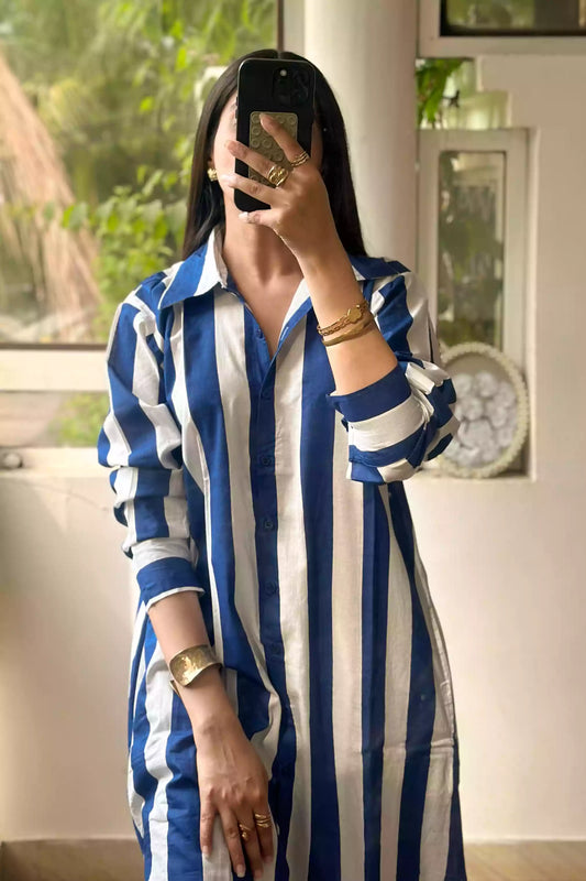 Relaxed-fit striped shirt for women,  pure cotton breathable fabric