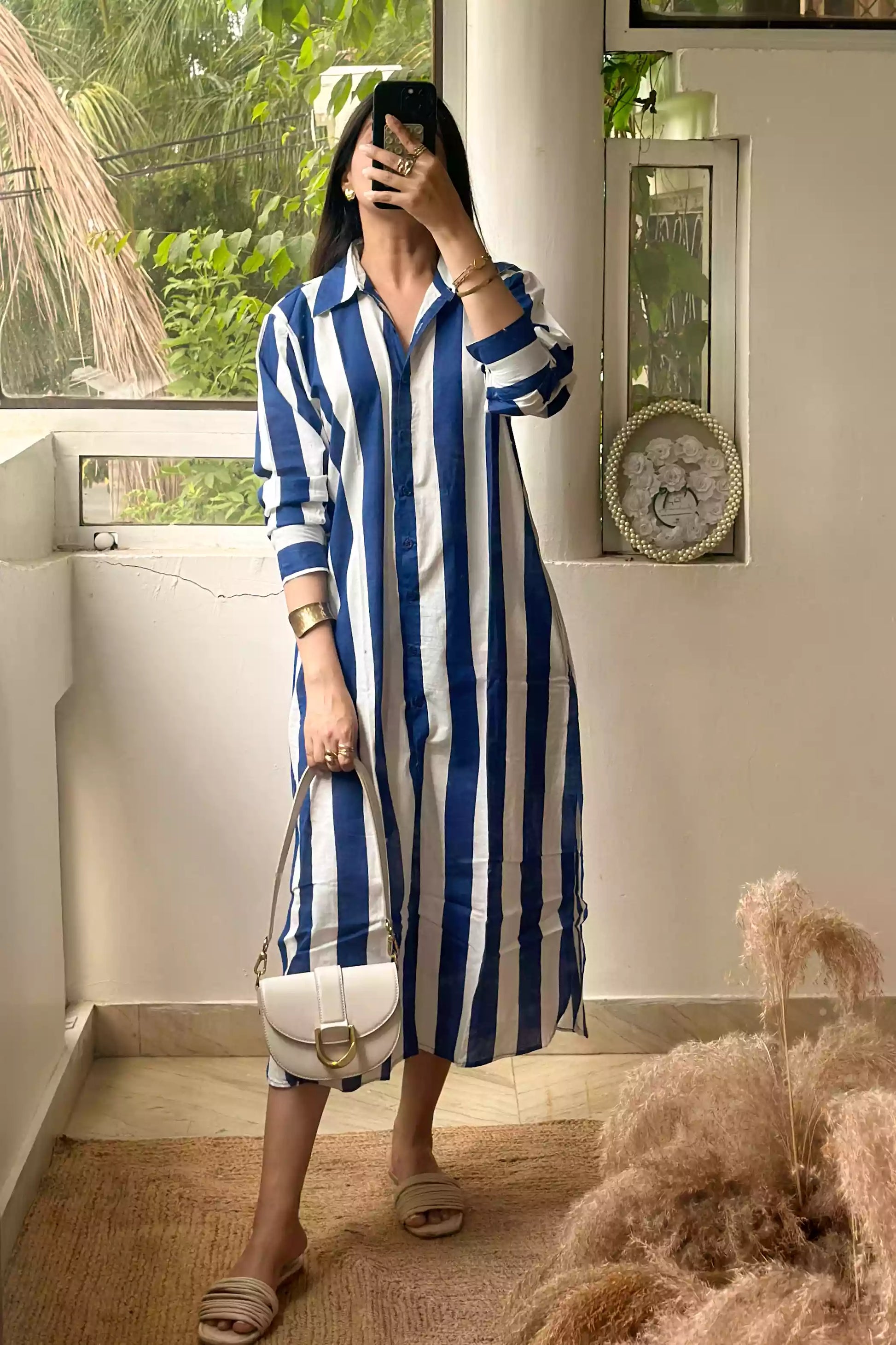 blue stripe cotton button down shirt