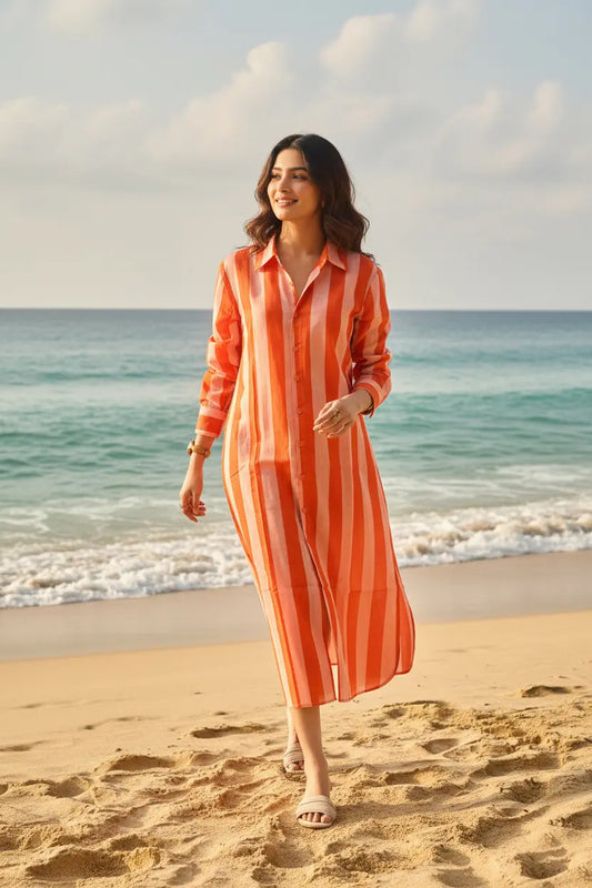 Sunset Stripe Shirt Dress