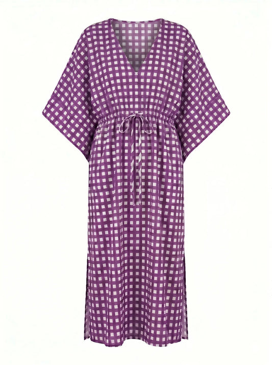 Purple Charm Check Kaftan