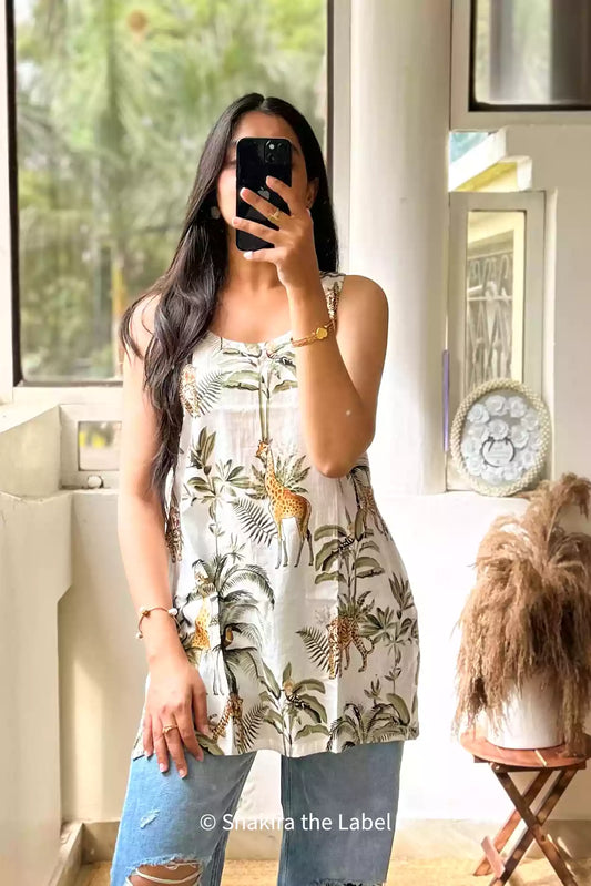 White Jungle Safari Short Kurti