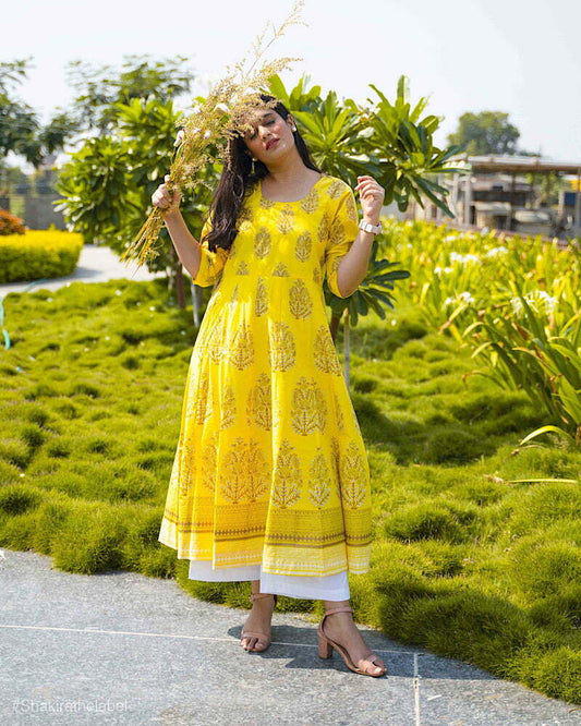 Yellow Gold Foil Kurta With Palazzo (Set of 2)