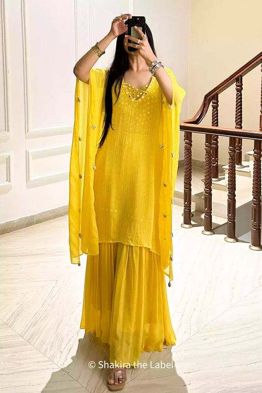 Marigold Mirror Embellished Indo-Fusion Sharara Set