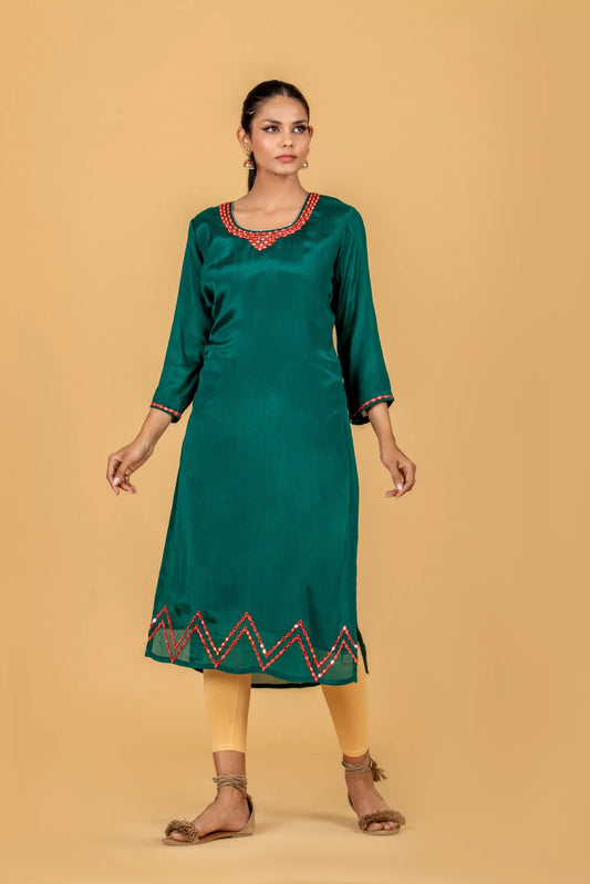 Green Mirror Work Chinon Kurti