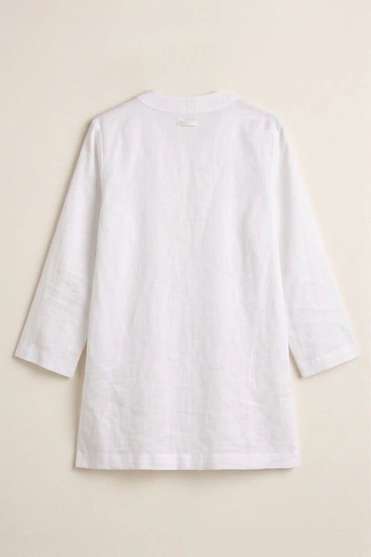 White Linen V Neck Top