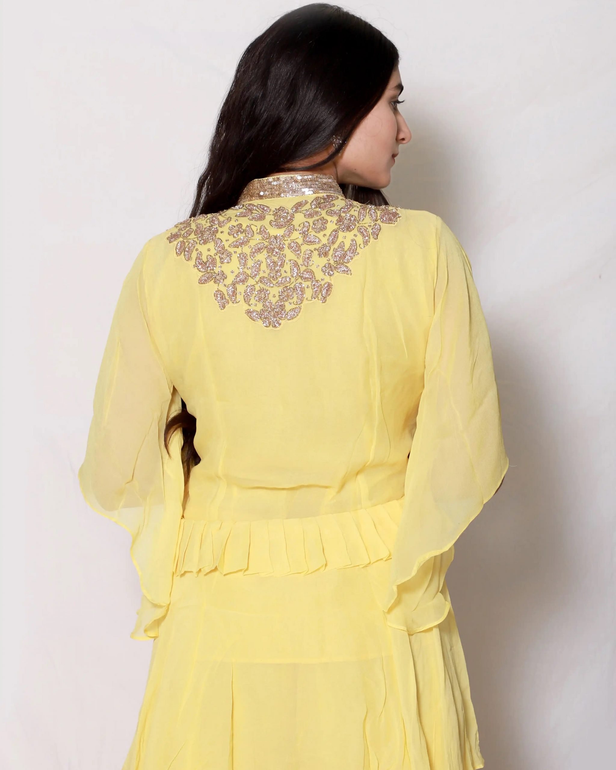 Sunflower Yellow Designer Embroidered Peplum Style Gharara Suit | Saira's  Boutique