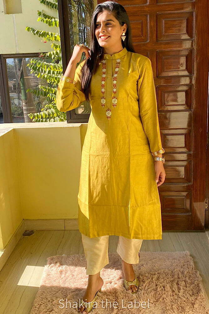 Chanderi Yellow Designer Party Wear Kurti Size M L  XL