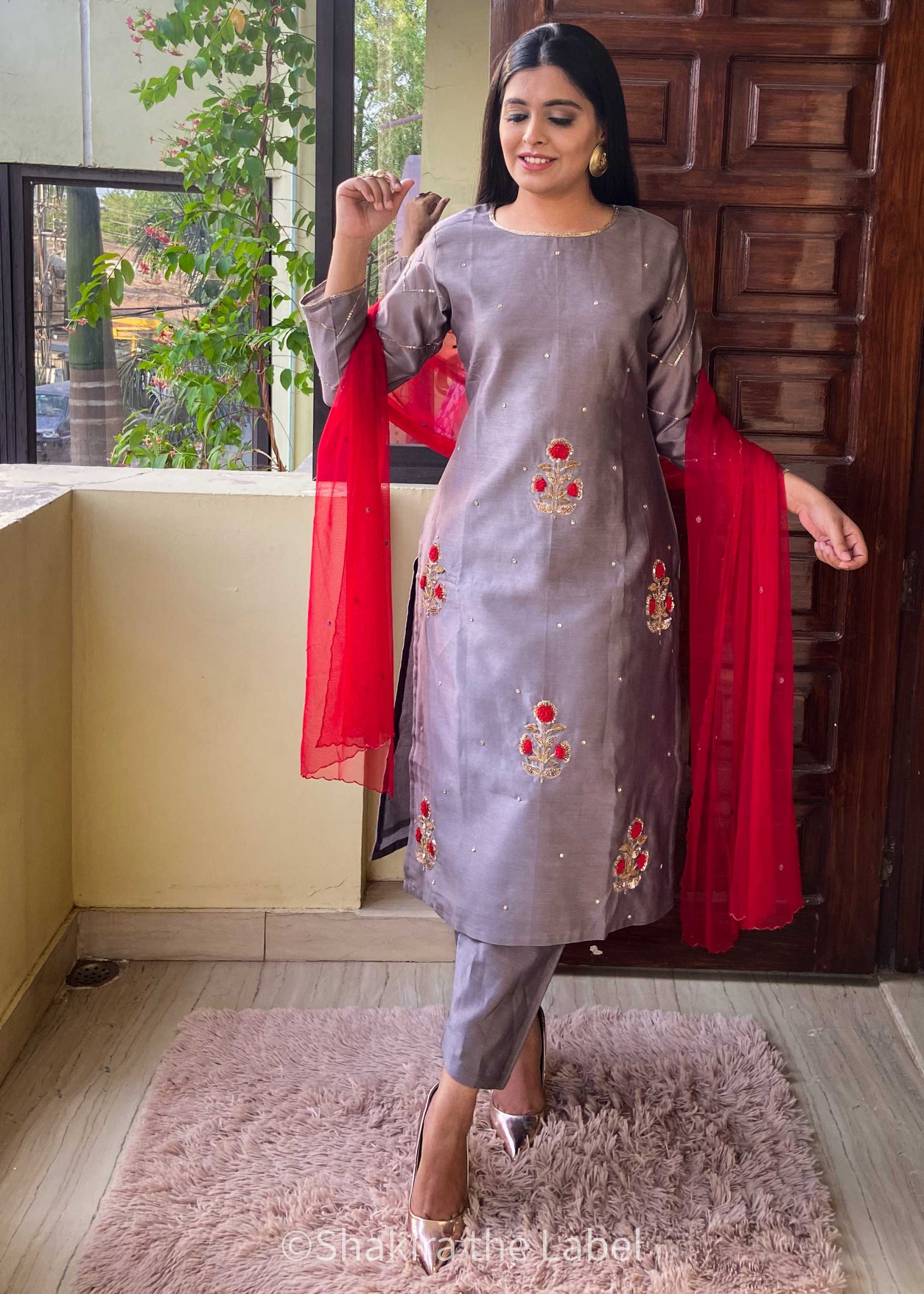 Girls' Floral Printed Cotton Silk Kurta And Tulip Pant Set - Absolutely Desi