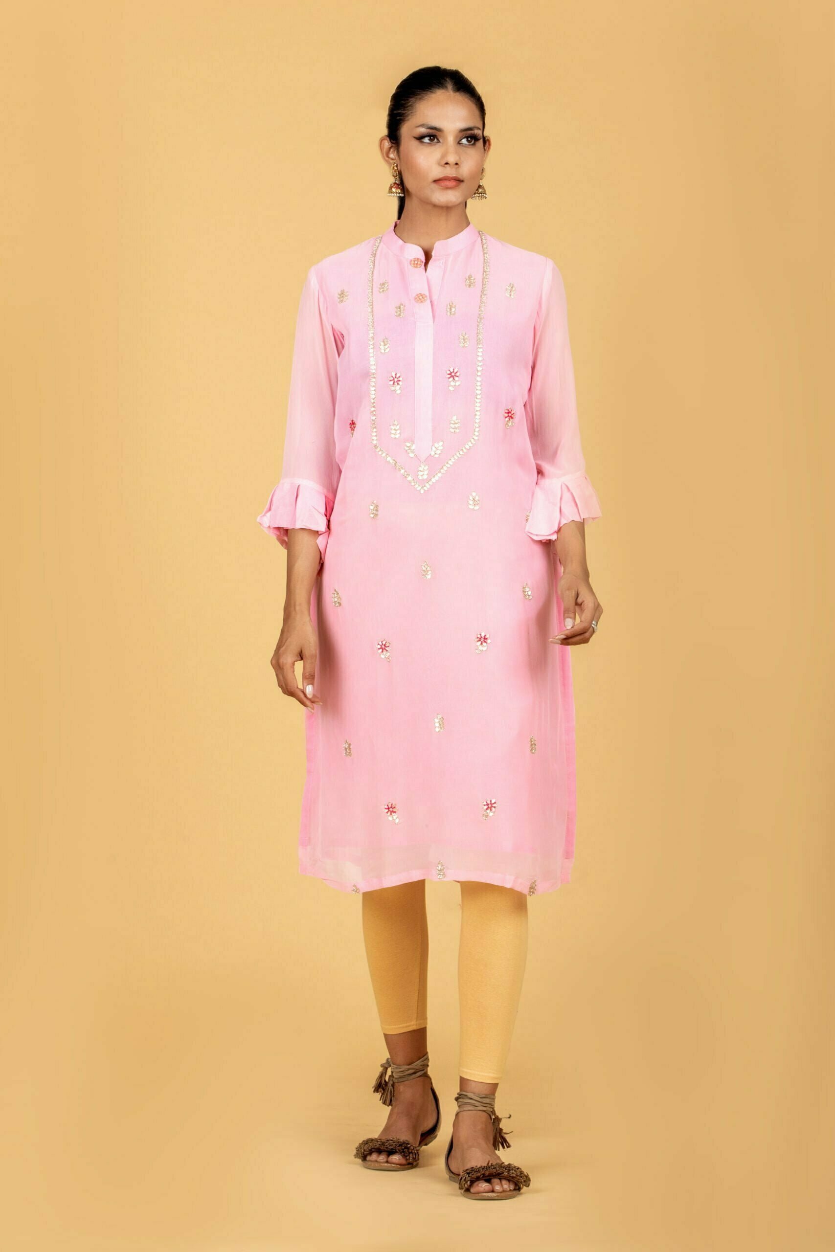 Pastel lavender Georgette Aline kurti with pleats and frills –  MyBudgetStore.in