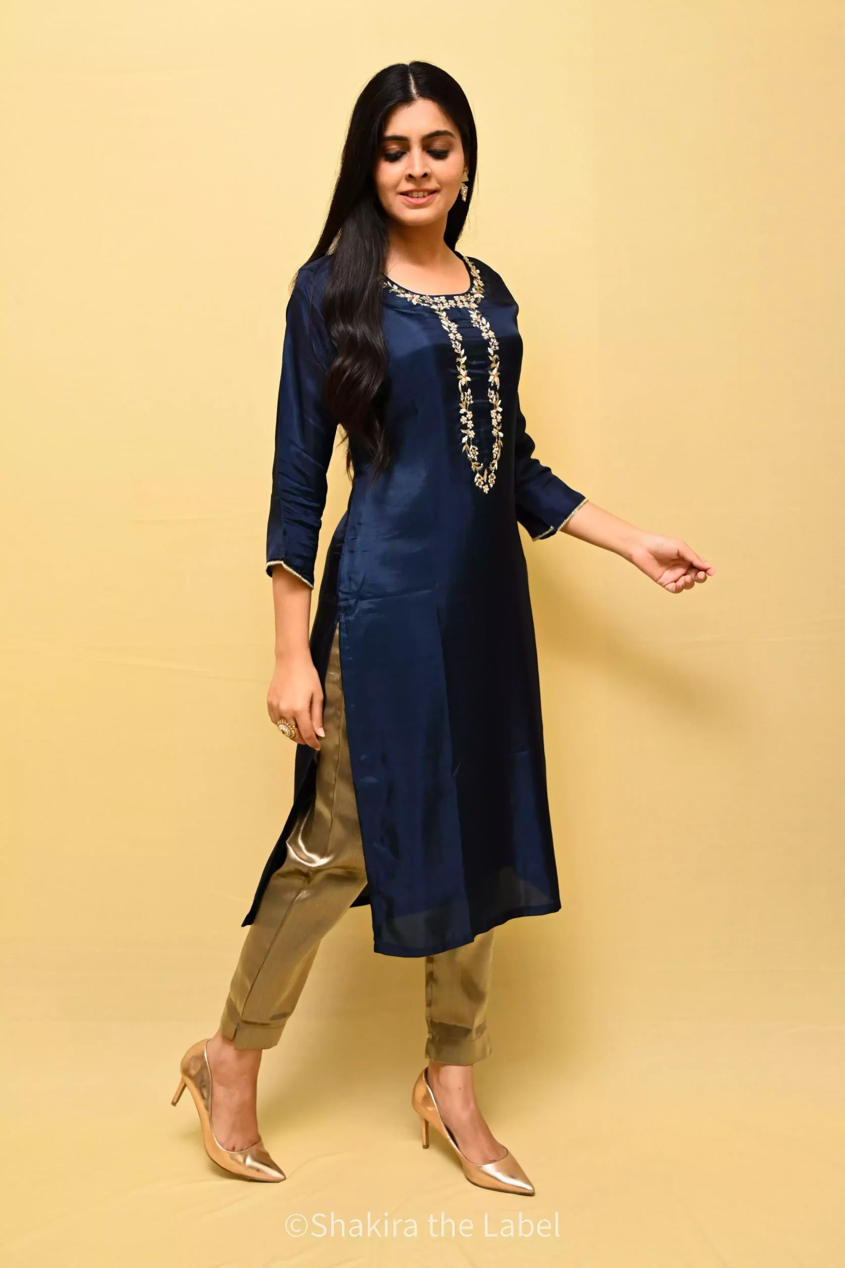 Blue Chinon Zardosi work Kurti