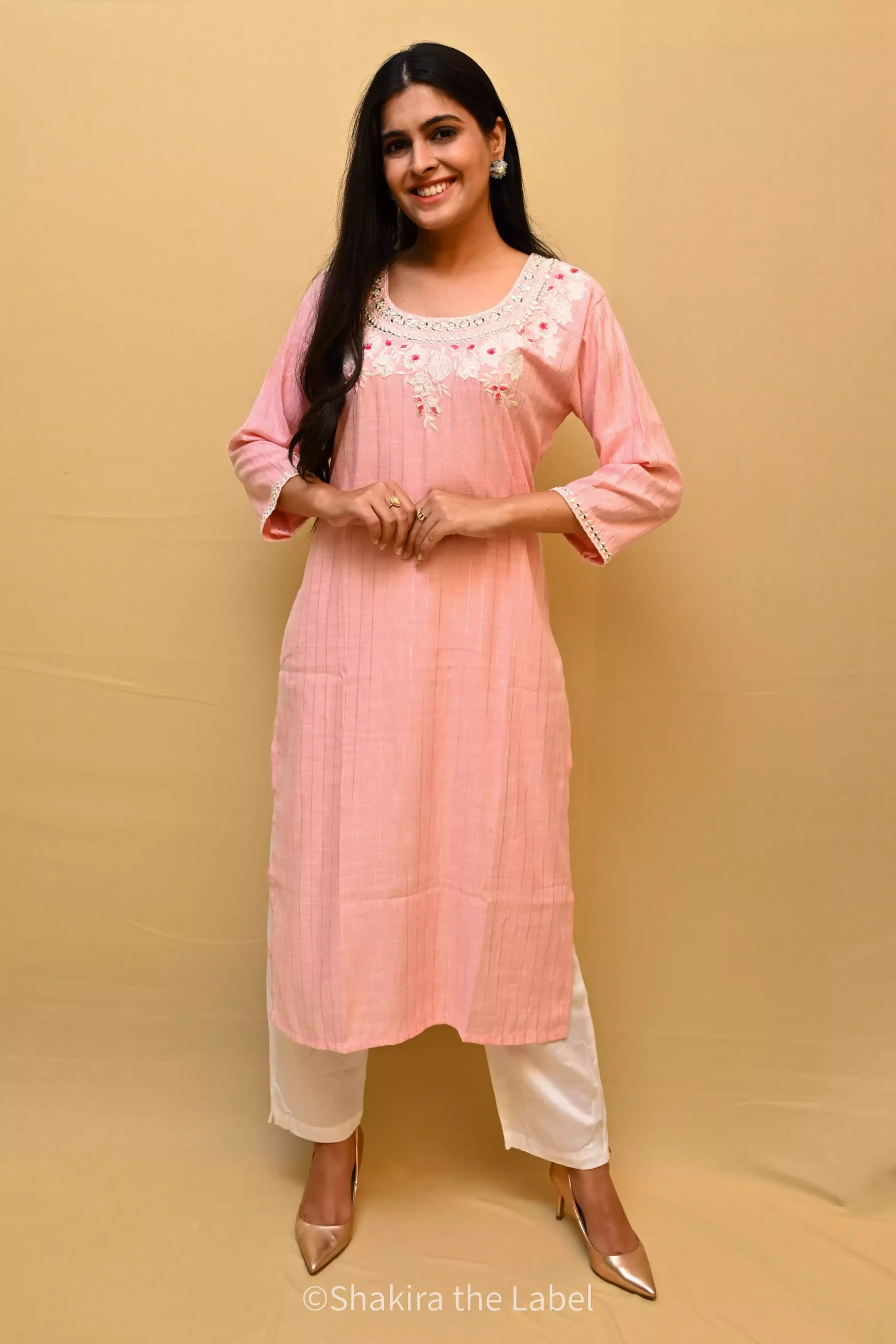 Women's Pink & Orange Long Sleeve Maxi Dress Kurta Kurti Designer Tunic |  eBay