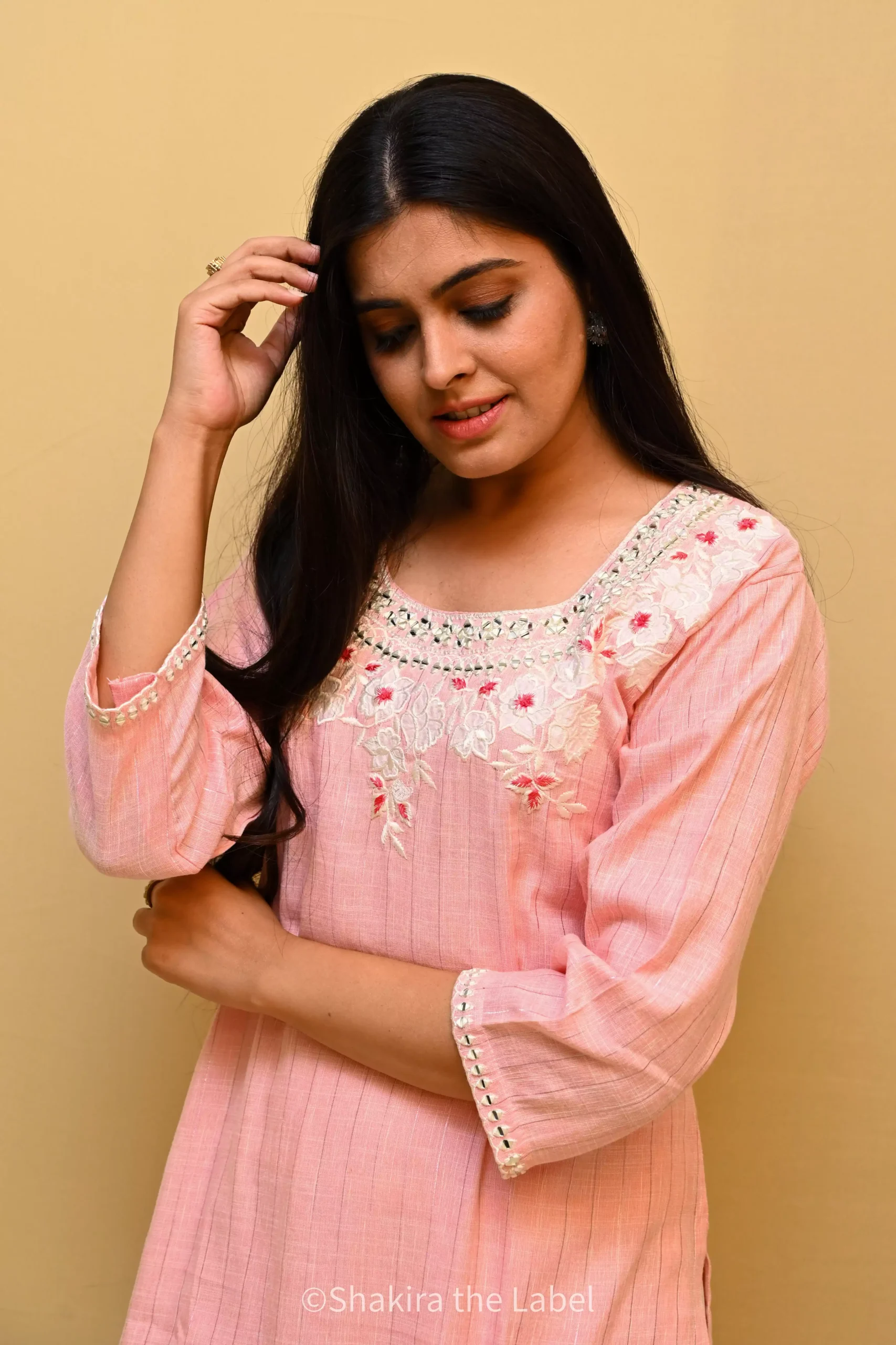 Light green and pink floral Cotton print short kurti top – Threads