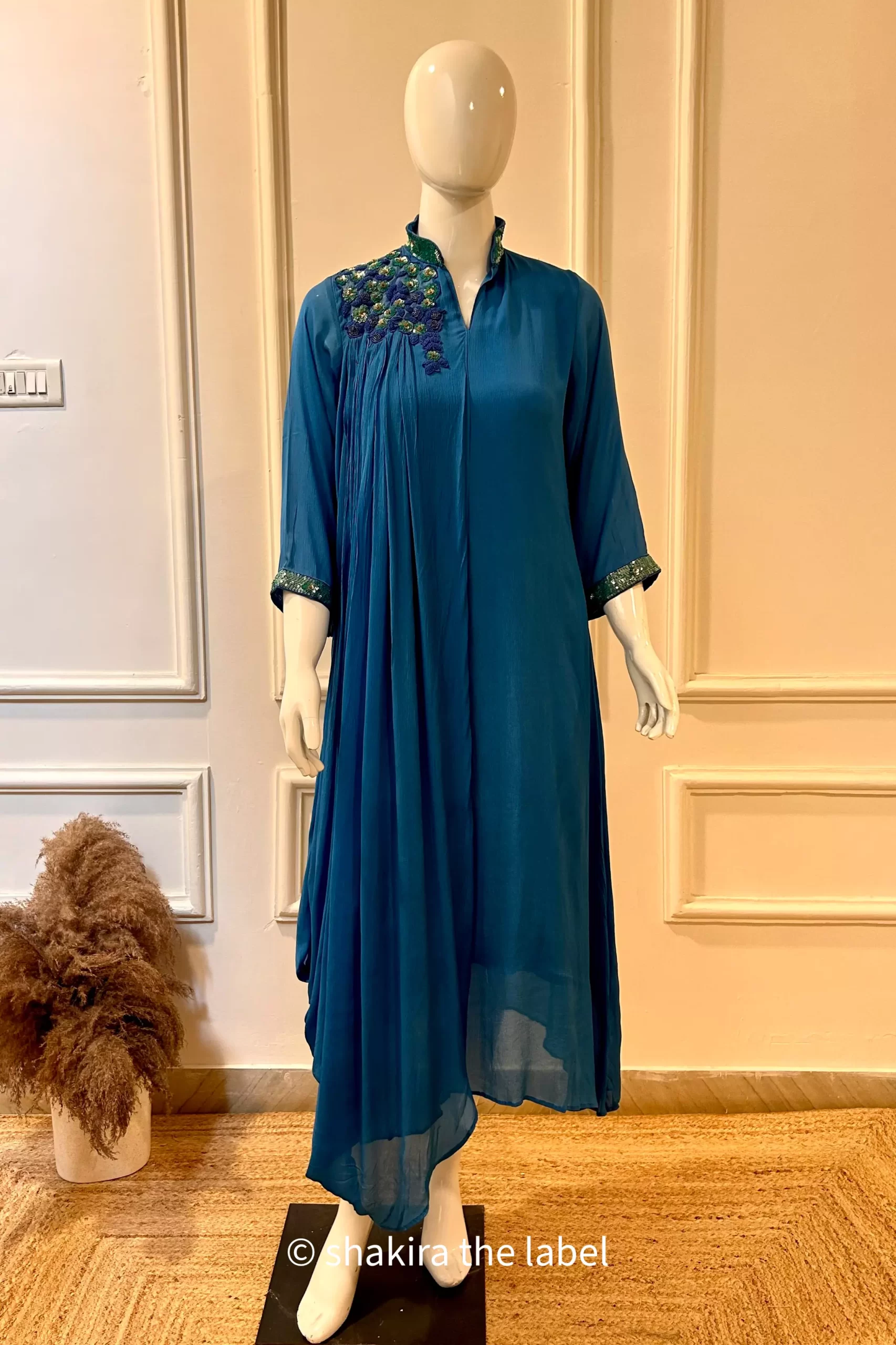 Persian Blue Handwork Draped Gown