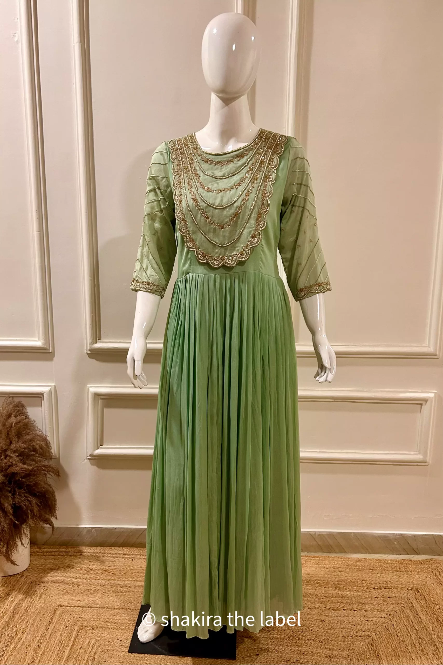 Mint Green Handwork Gown