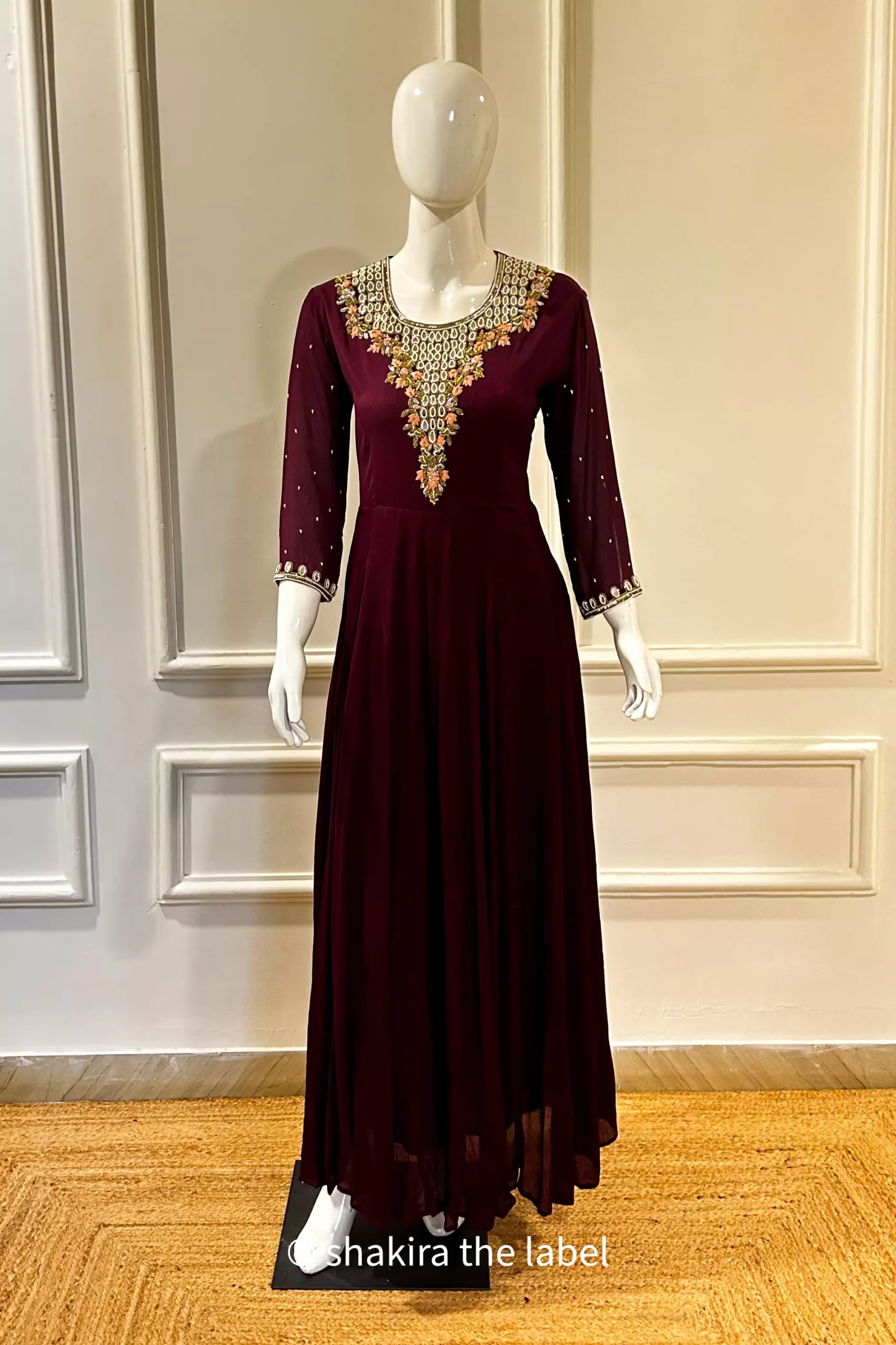 Wine - Mirror Handwork Gown