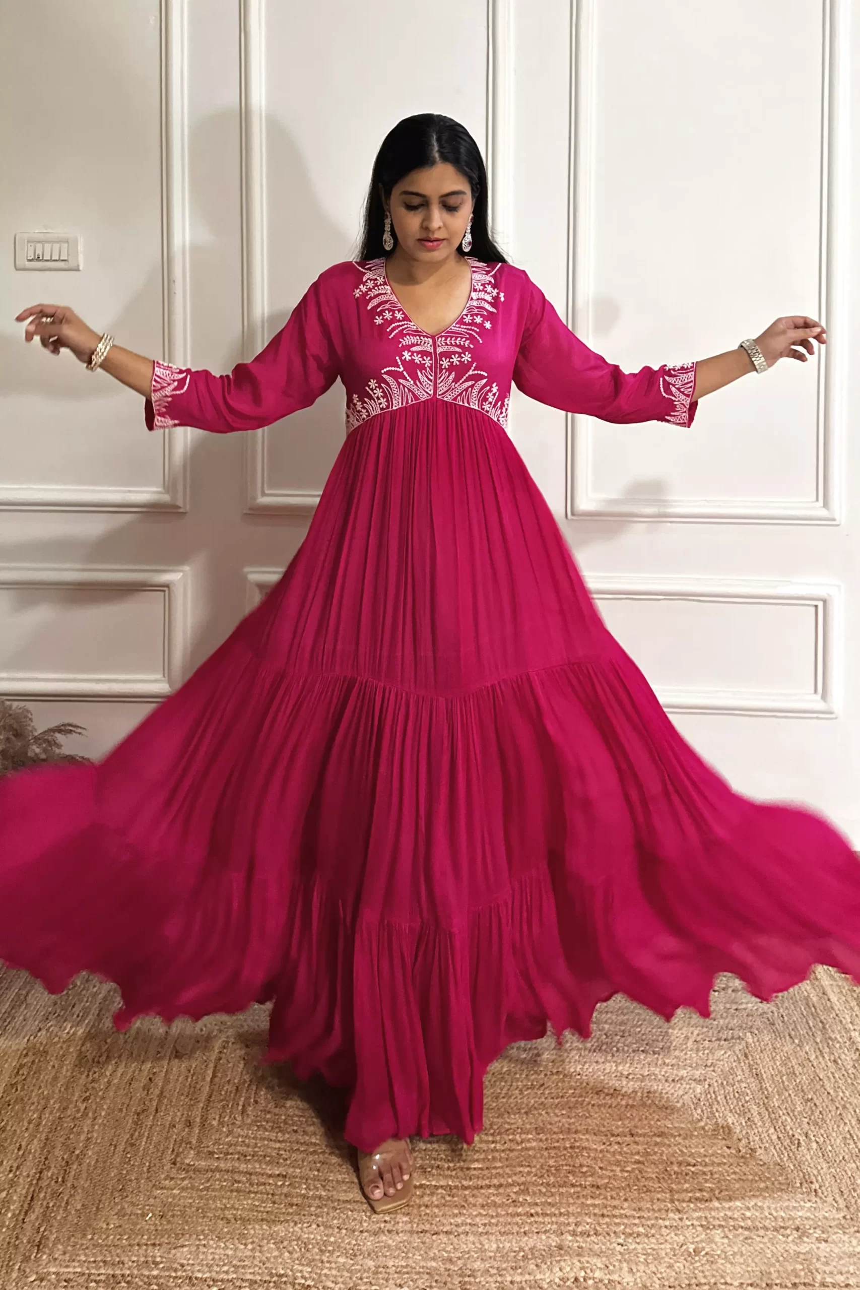 Fuchsia Pink Alia Cut Gown